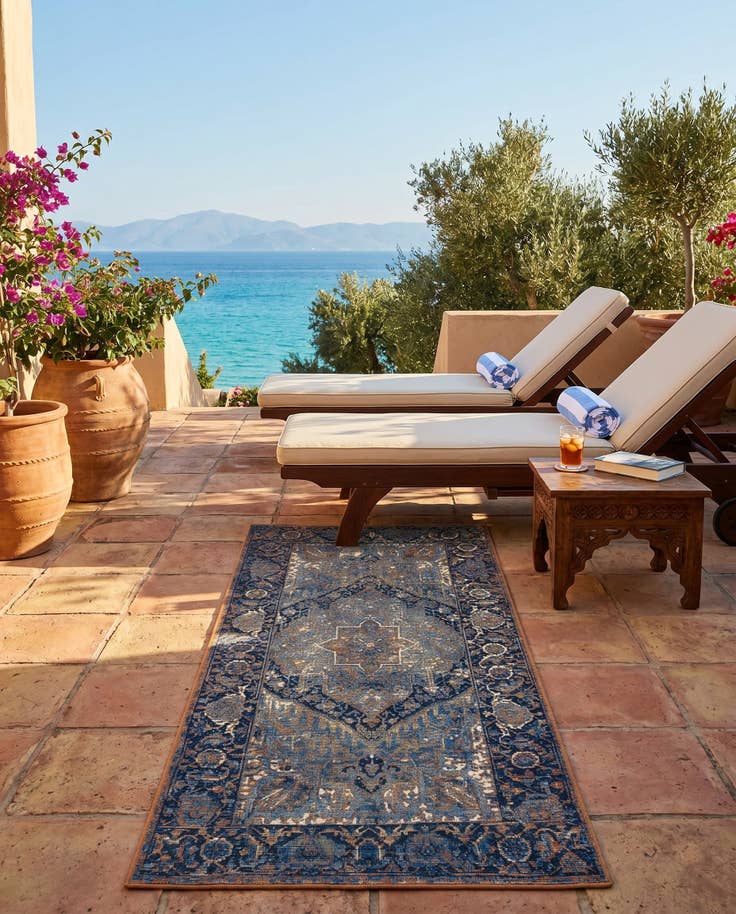 Detail image of 2' 7 x 5' 3 Easy-Clean Traditional Indoor / Outdoor Runner Rug