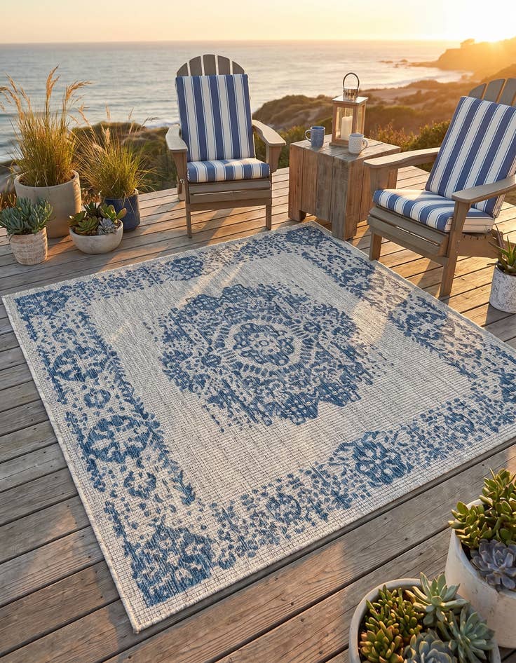 Detail image of 5' 3 x 5' 3 Easy-Clean Traditional Indoor / Outdoor Square Rug
