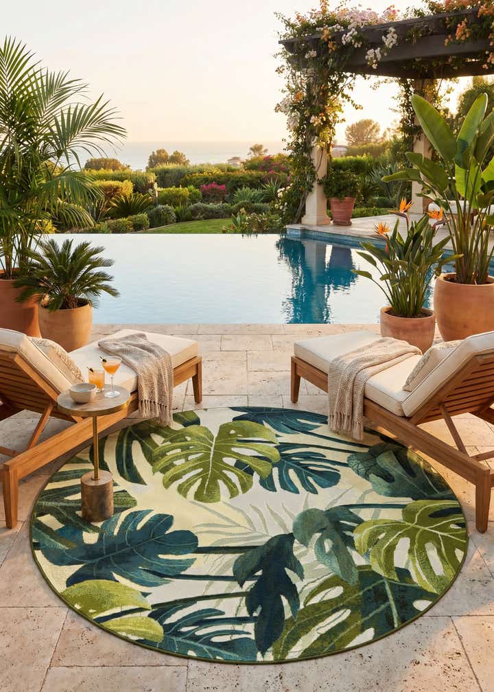6' x 6' Easy-Clean Botanical Indoor / Outdoor Round Rug
