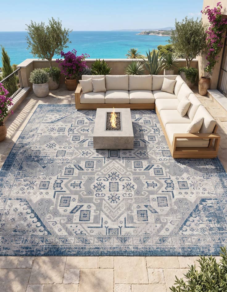 Detail image of 10' x 10' Easy-Clean Aztec Indoor / Outdoor Square Rug