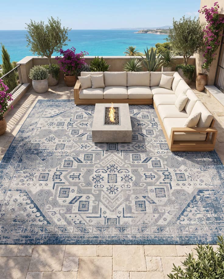 Detail image of 10' x 10' Easy-Clean Aztec Indoor / Outdoor Square Rug