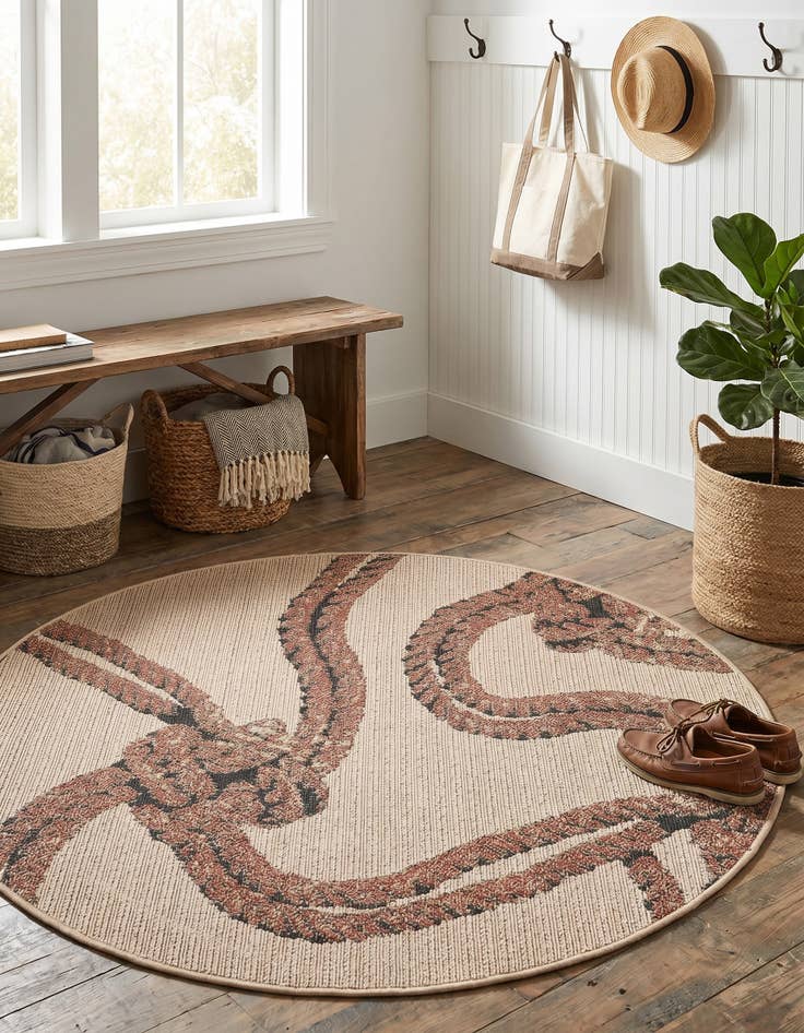 Detail image of 4' x 4' Easy-Clean Coastal Indoor / Outdoor Round Rug