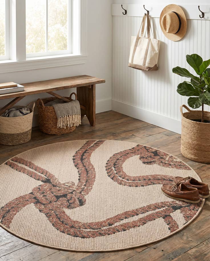 Detail image of 4' x 4' Easy-Clean Coastal Indoor / Outdoor Round Rug