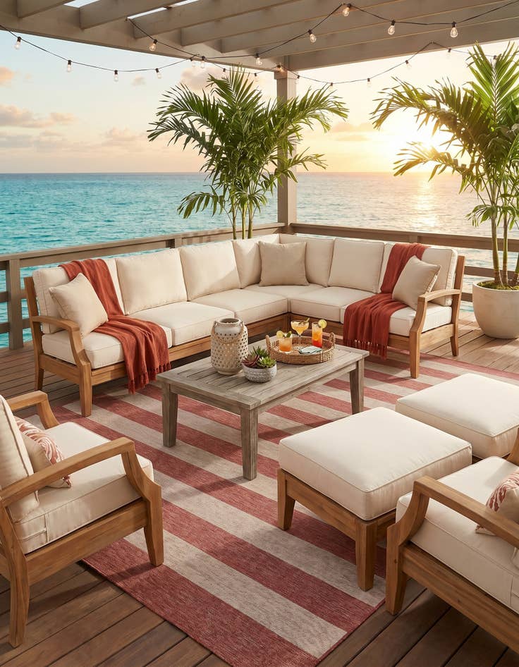 Detail image of 10' x 10' Easy-Clean Striped Indoor / Outdoor Square Rug