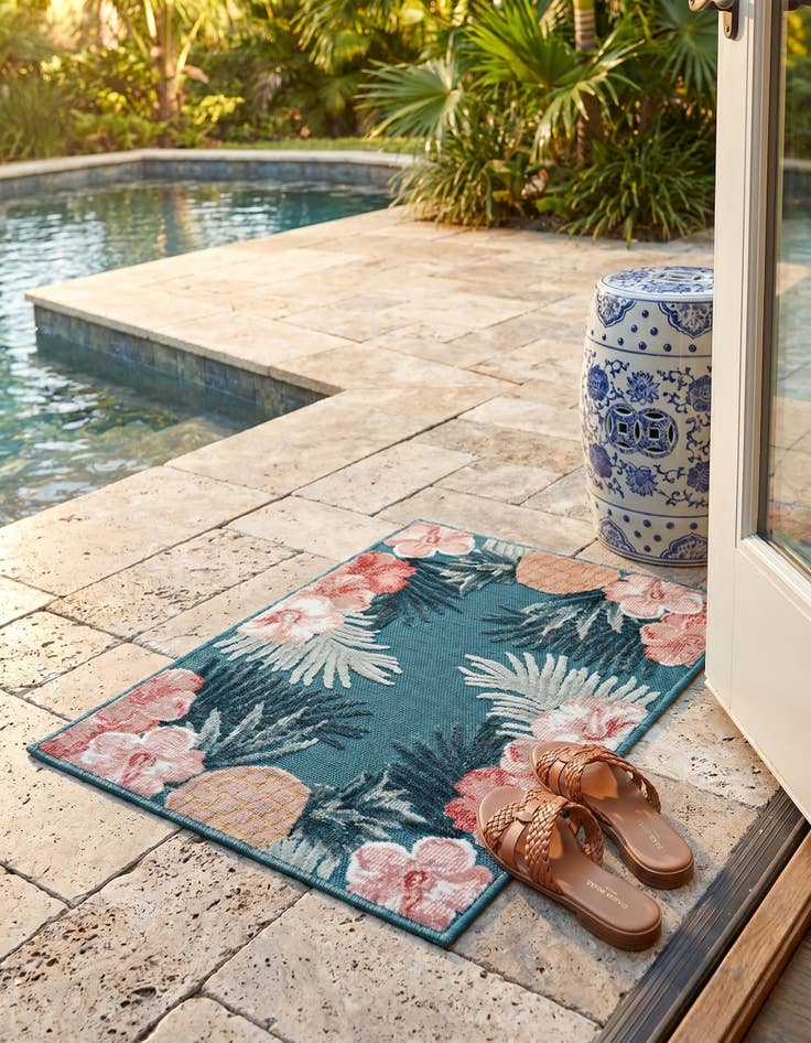 Detail image of 2' 2 x 3' Easy-Clean Botanical Indoor / Outdoor Rug