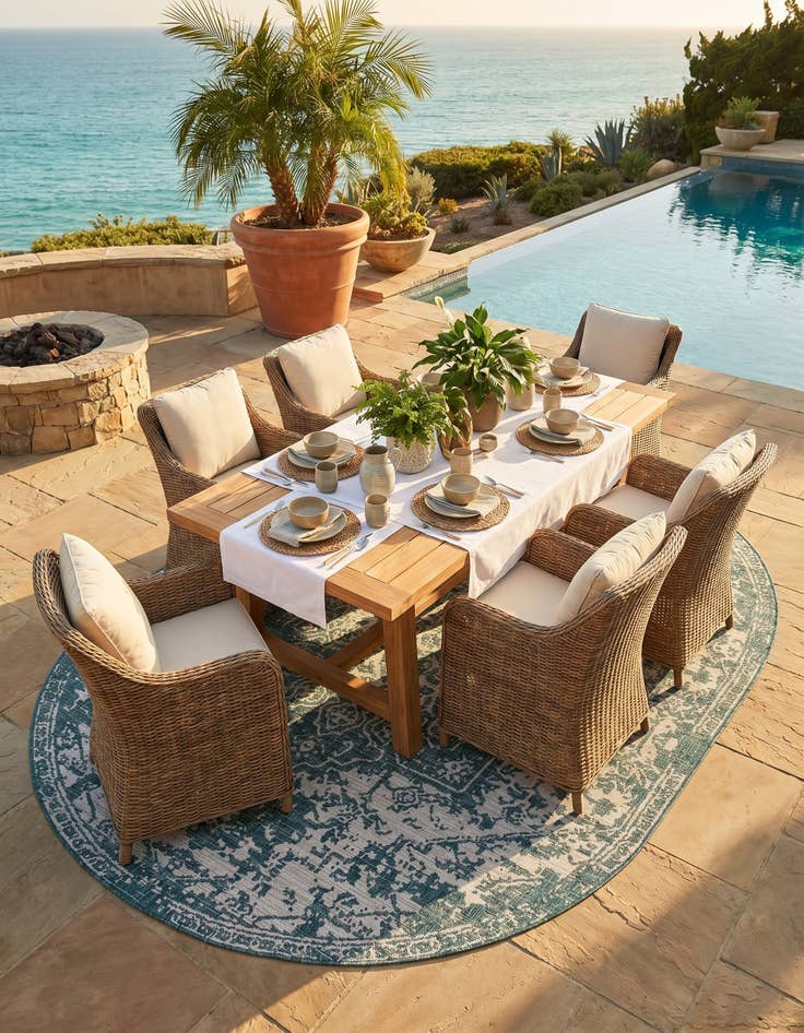 Detail image of 7' 10 x 10' Easy-Clean Jill Zarin Dubai Indoor / Outdoor Oval Rug