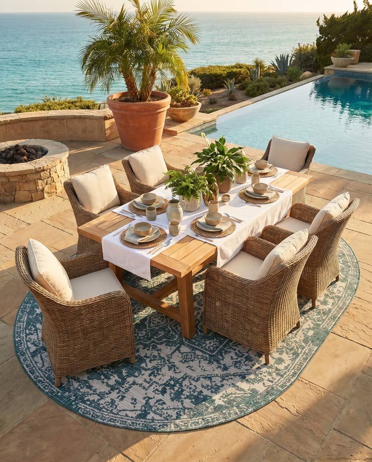 Detail image of 7' 10 x 10' Easy-Clean Jill Zarin Dubai Indoor / Outdoor Oval Rug