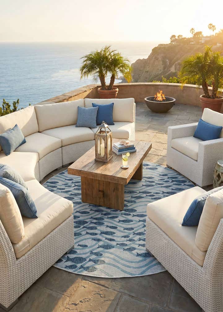 10' x 10' Easy-Clean Coastal Indoor / Outdoor Round Rug