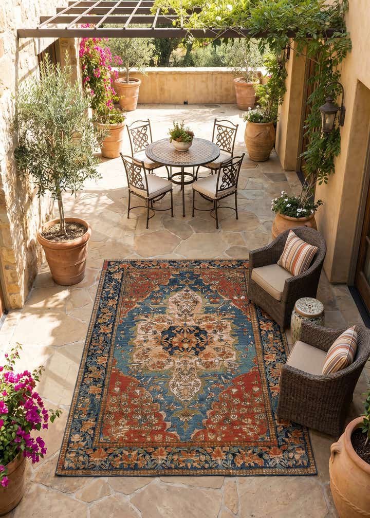 5' x 8' Easy-Clean Traditional Indoor / Outdoor Rug