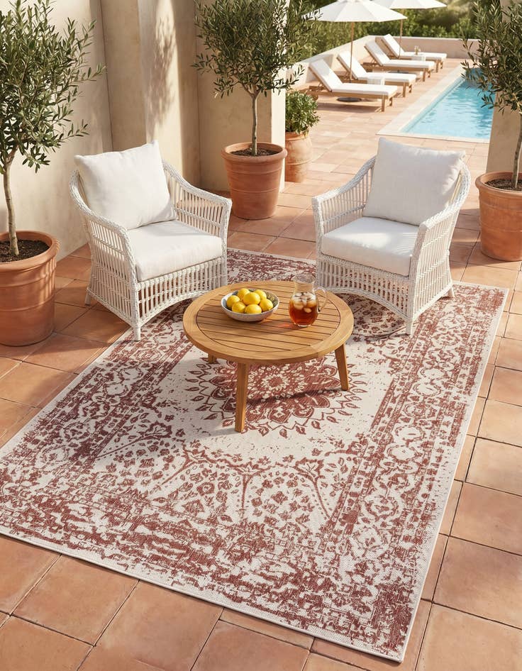 Detail image of 5' 3 x 8' Easy-Clean Traditional Indoor / Outdoor Rug