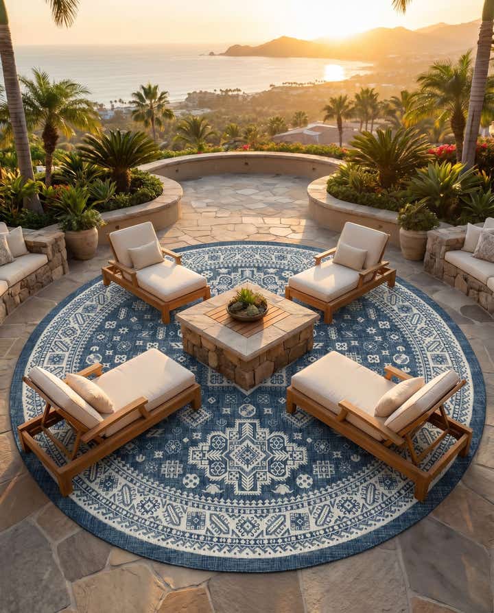 13' x 13' Easy-Clean Aztec Indoor / Outdoor Round Rug