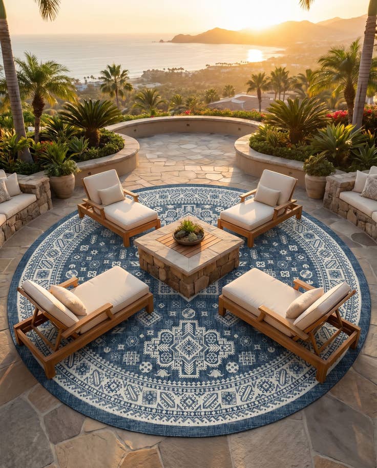 Detail image of 13' x 13' Easy-Clean Aztec Indoor / Outdoor Round Rug