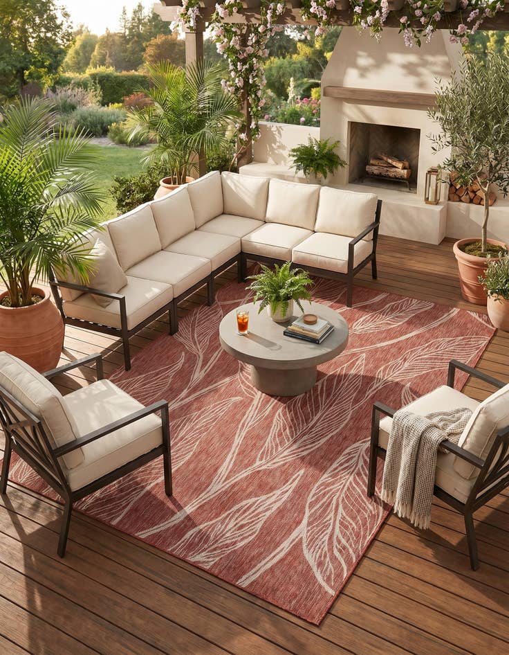 Detail image of 7' 10 x 11' Easy-Clean Botanical Indoor / Outdoor Rug