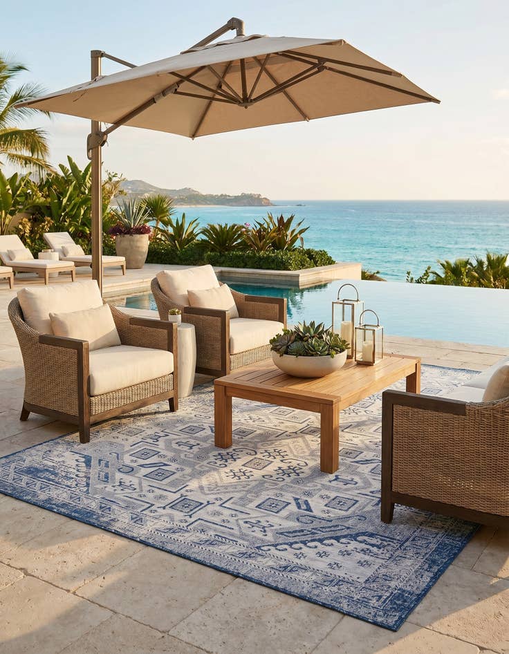 Detail image of 7' 10 x 11' Easy-Clean Aztec Indoor / Outdoor Rug