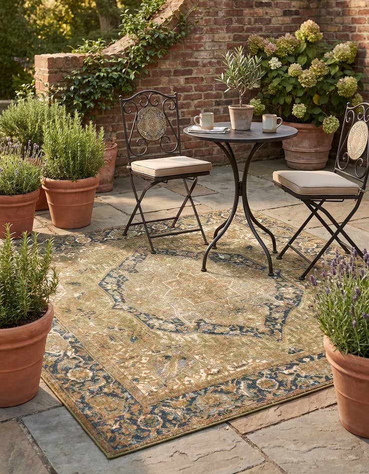 Detail image of 6' x 6' Easy-Clean Traditional Indoor / Outdoor Square Rug