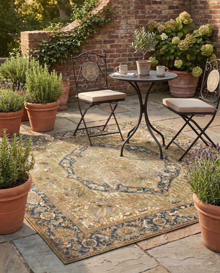 6' x 6' Easy-Clean Traditional Indoor / Outdoor Square Rug