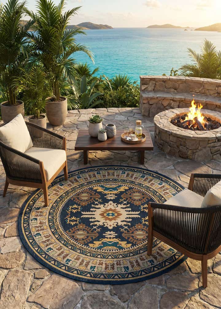 7' 10 x 7' 10 Easy-Clean Baja Indoor / Outdoor Round Rug