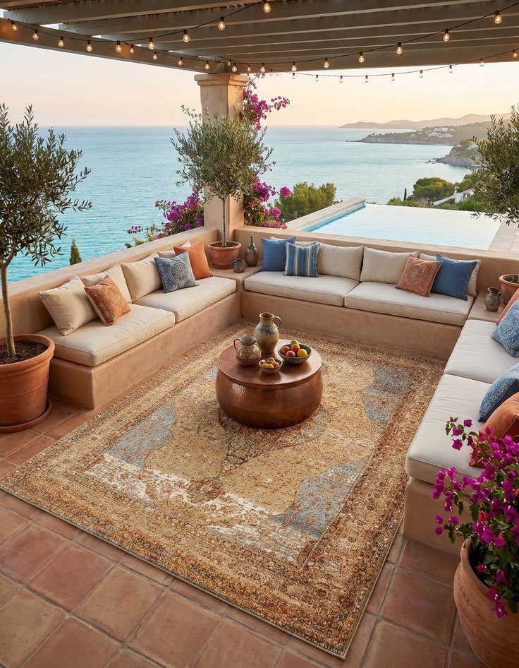 Detail image of 7' 10 x 10' Easy-Clean Traditional Indoor / Outdoor Rug