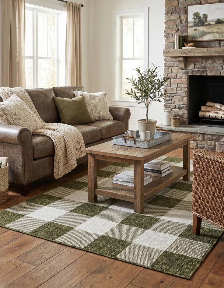 Detail image of 4' x 6' Easy-Clean Checkered Indoor / Outdoor Rug