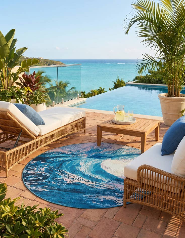 Detail image of 4' 1 x 4' 1 Easy-Clean Modern Indoor / Outdoor Round Rug