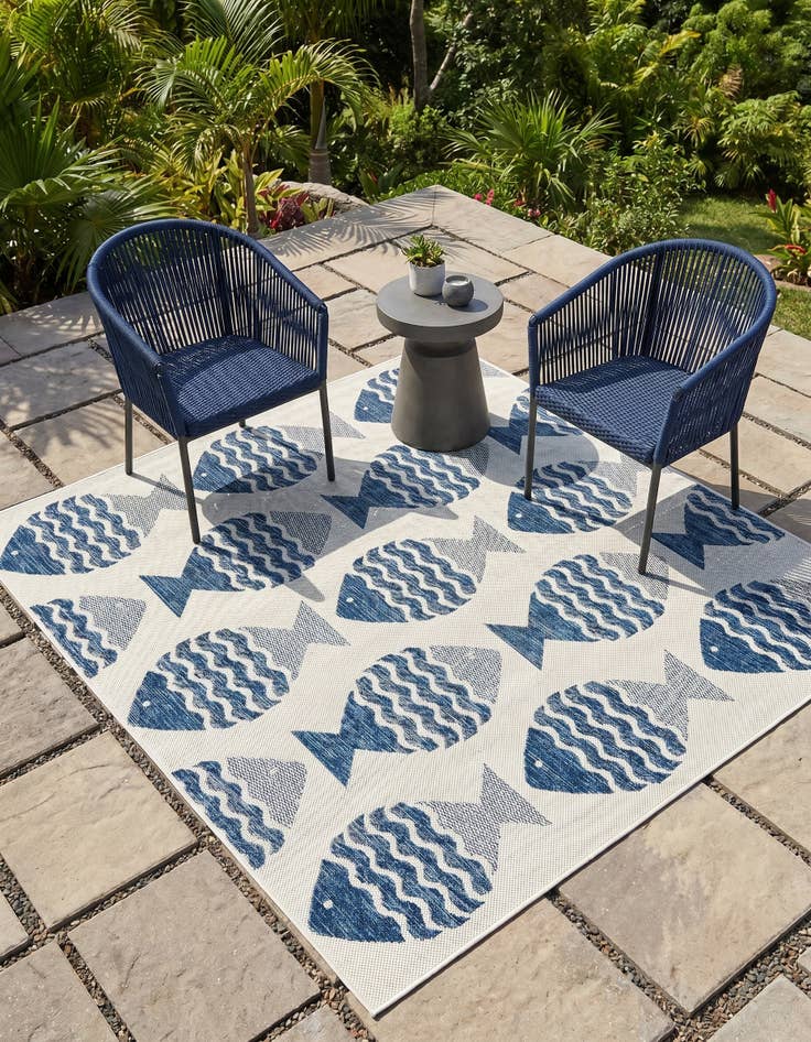 Detail image of 5' 3 x 5' 3 Easy-Clean Coastal Indoor / Outdoor Square Rug
