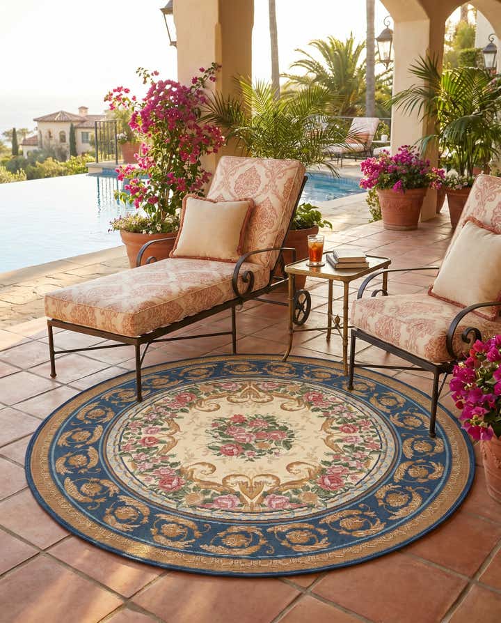 4' x 4' Easy-Clean Traditional Indoor / Outdoor Round Rug