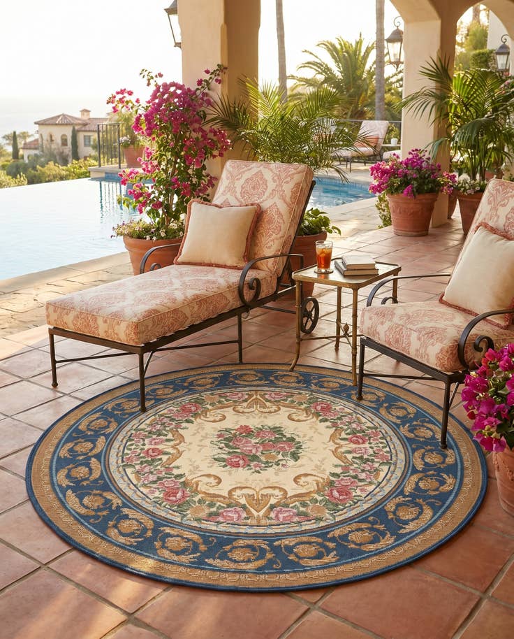 Detail image of 4' x 4' Easy-Clean Traditional Indoor / Outdoor Round Rug