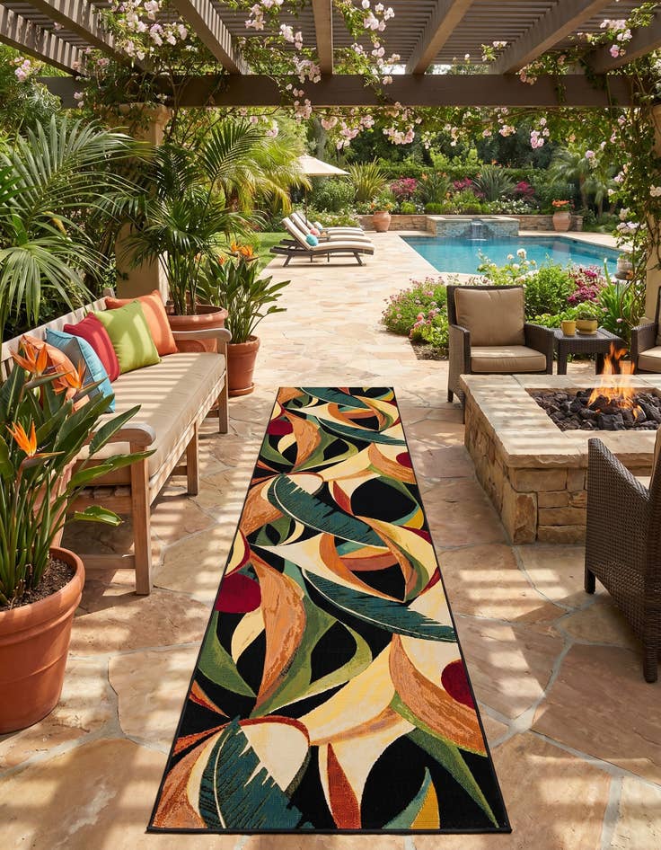 Detail image of 2' 7 x 12' Easy-Clean Botanical Indoor / Outdoor Runner Rug