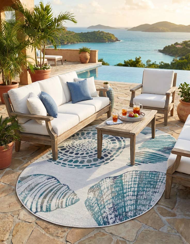Detail image of 4' x 6' Easy-Clean Coastal Indoor / Outdoor Oval Rug
