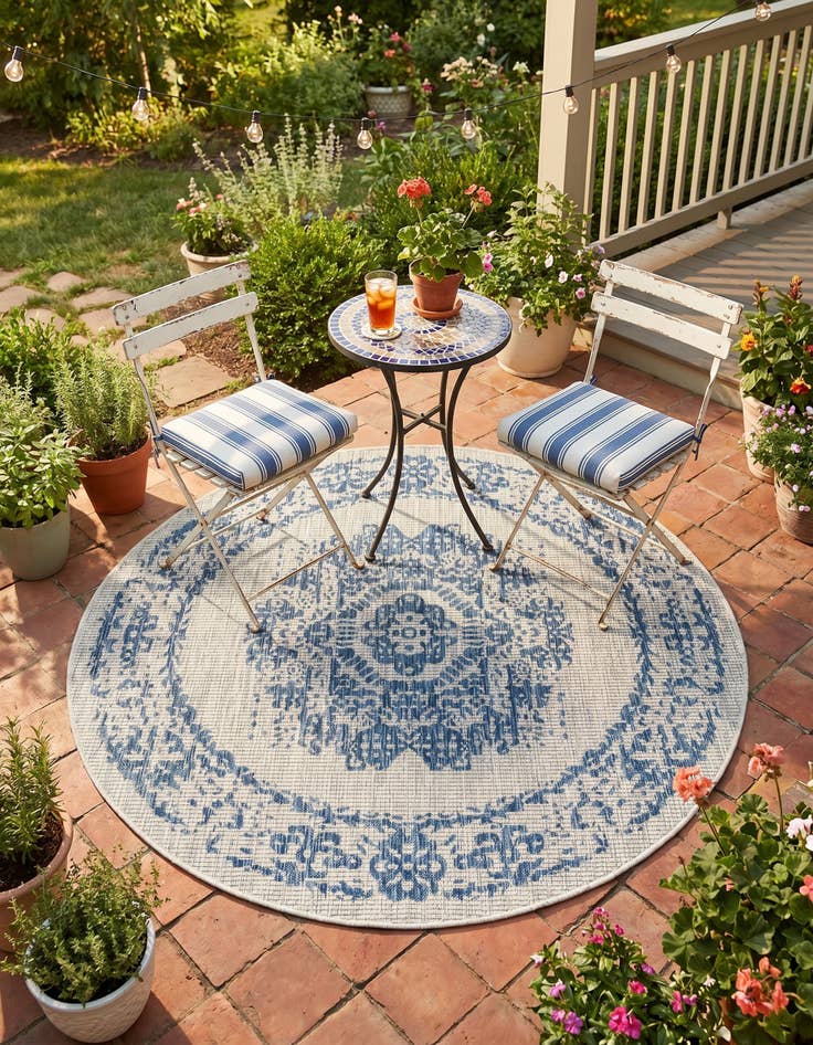 Detail image of 5' 3 x 5' 3 Easy-Clean Traditional Indoor / Outdoor Round Rug