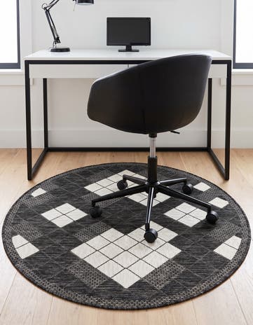 Black and White Easy-Clean Modern Indoor / Outdoor Round Rug