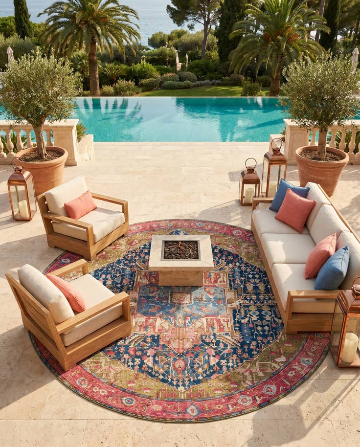 Detail image of 10' x 10' Easy-Clean Traditional Indoor / Outdoor Round Rug