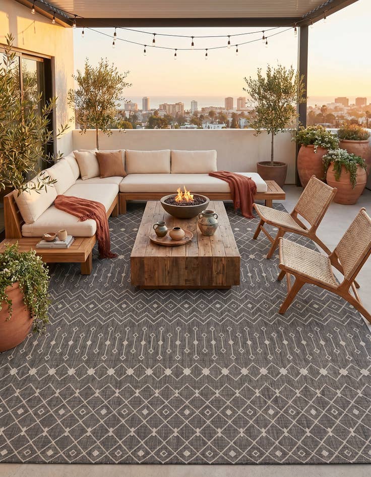 Detail image of 13' x 13' Easy-Clean Trellis Indoor / Outdoor Square Rug