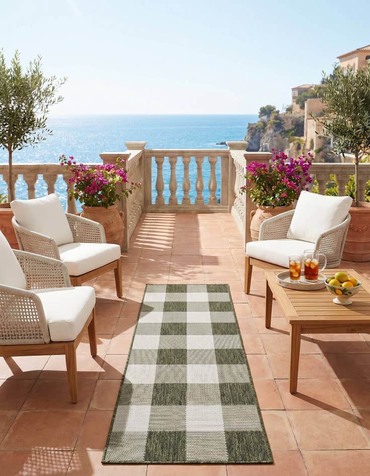 Detail image of 2' x 6' Easy-Clean Checkered Indoor / Outdoor Runner Rug