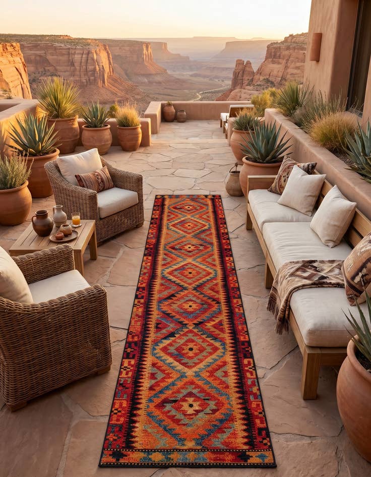Detail image of 2' 7 x 11' Easy-Clean Tribal Indoor / Outdoor Runner Rug