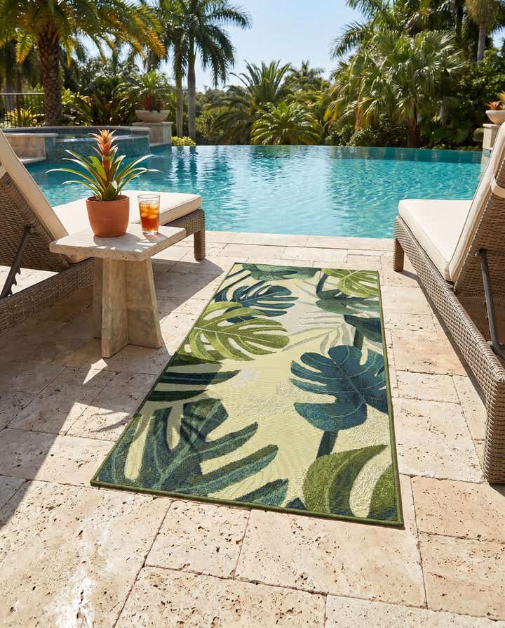 2' x 4' Easy-Clean Botanical Indoor / Outdoor Runner Rug