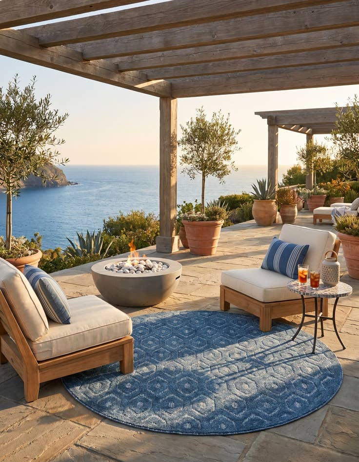 Detail image of 5' 3 x 5' 3 Easy-Clean Trellis Textured Indoor / Outdoor Round Rug