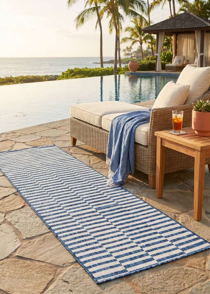 2' x 6' Easy-Clean Striped Indoor / Outdoor Runner Rug