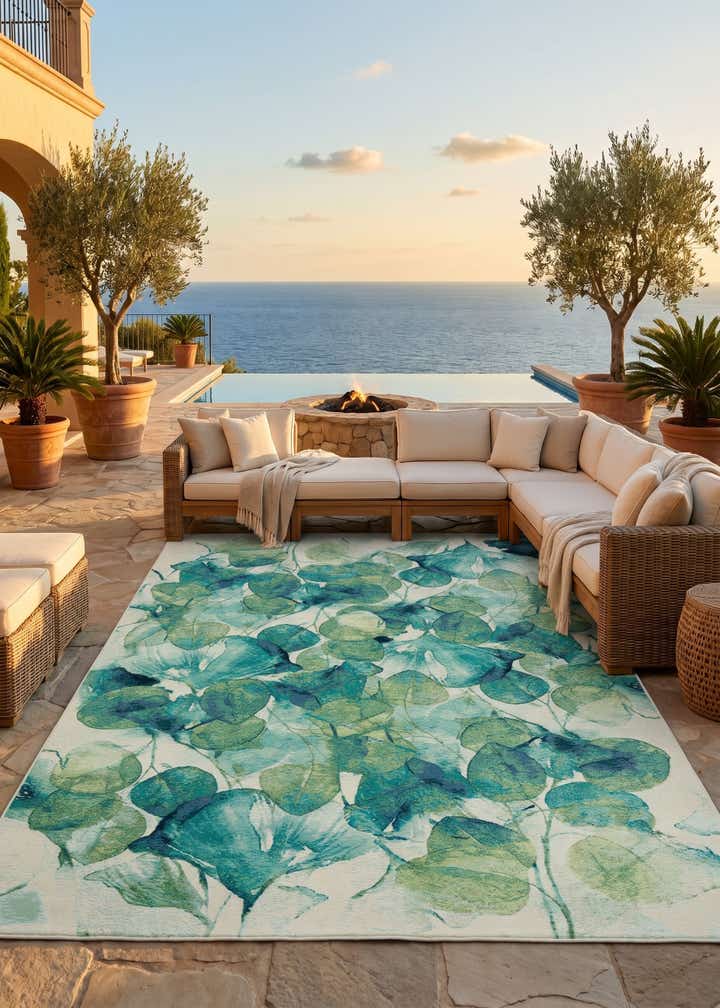 9' x 12' Easy-Clean Botanical Indoor / Outdoor Rug