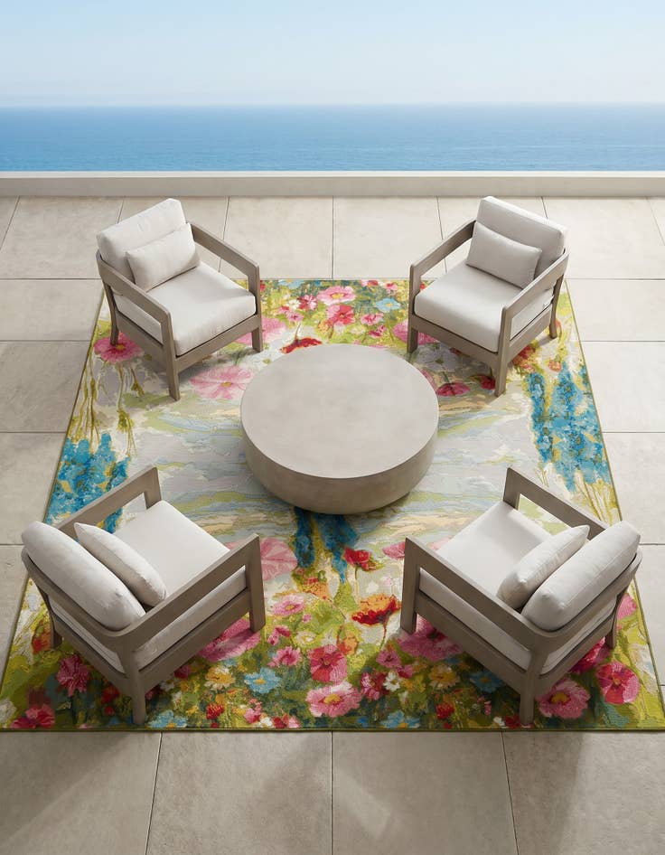 Detail image of 8' x 8' Easy-Clean Botanical Indoor / Outdoor Square Rug