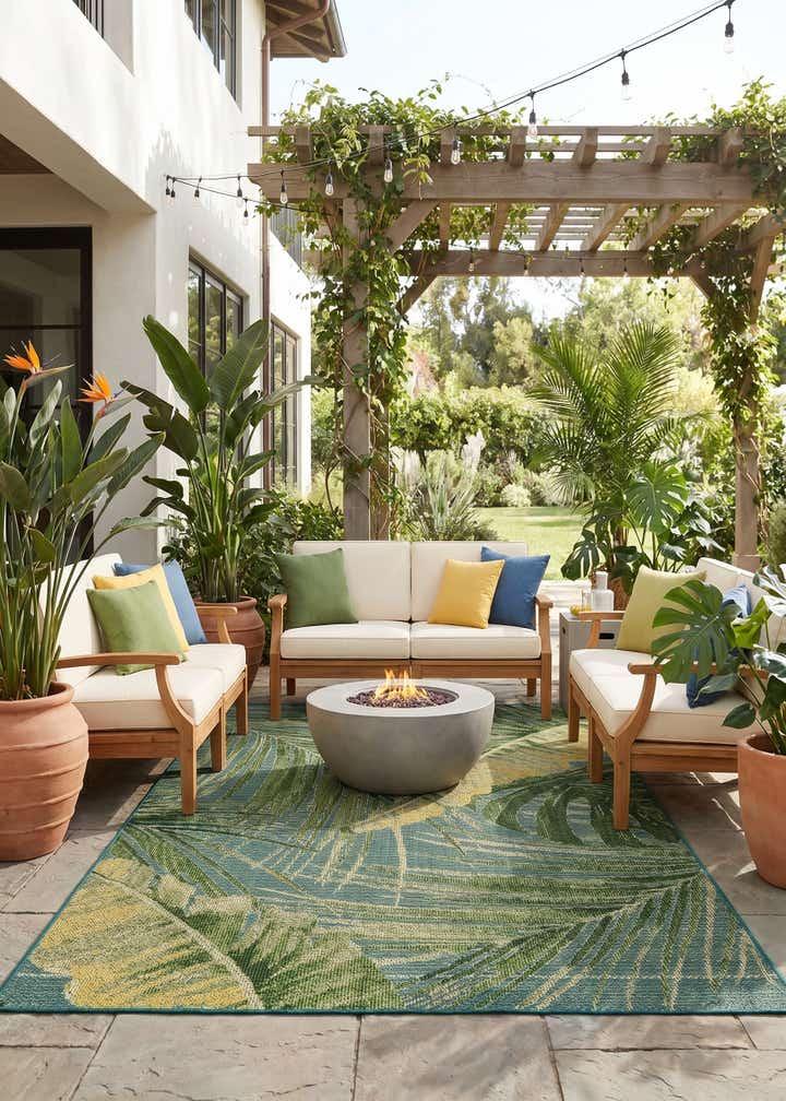 5' x 8' Easy-Clean Botanical Indoor / Outdoor Rug