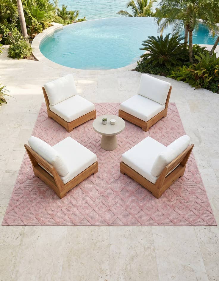 Detail image of 7' 10 x 7' 10 Easy-Clean Trellis Textured Indoor / Outdoor Square Rug