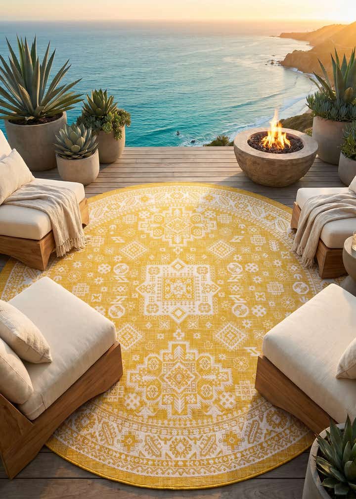 10' x 10' Easy-Clean Aztec Indoor / Outdoor Round Rug