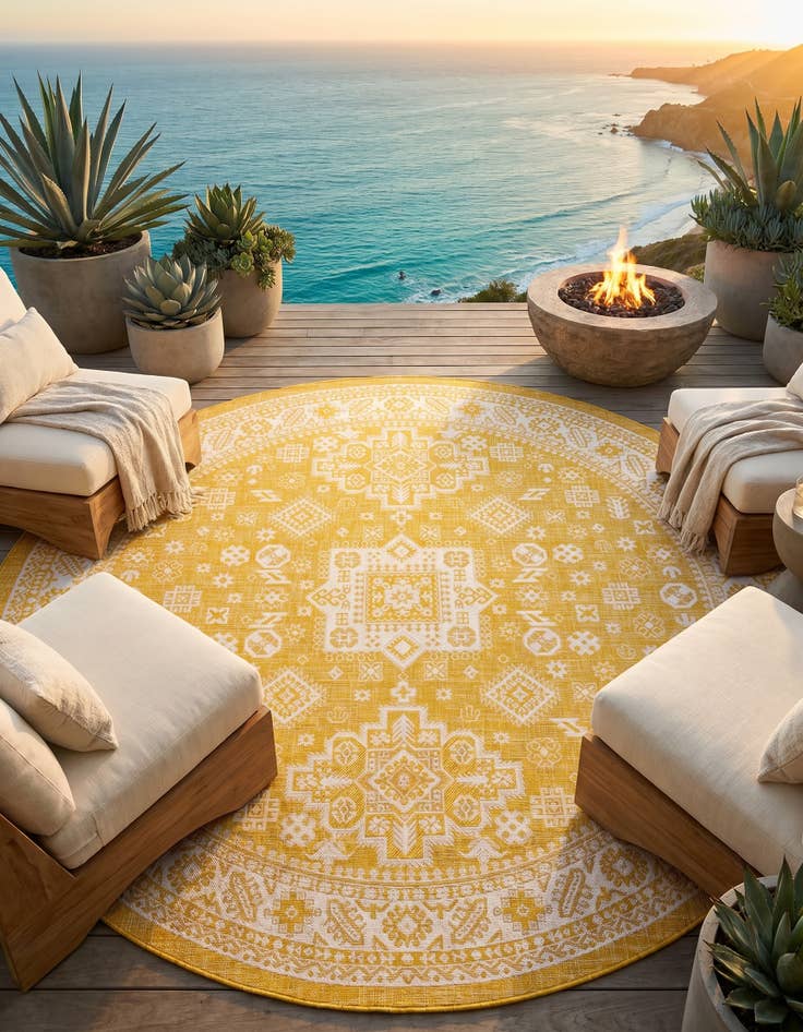 Detail image of 10' x 10' Easy-Clean Aztec Indoor / Outdoor Round Rug