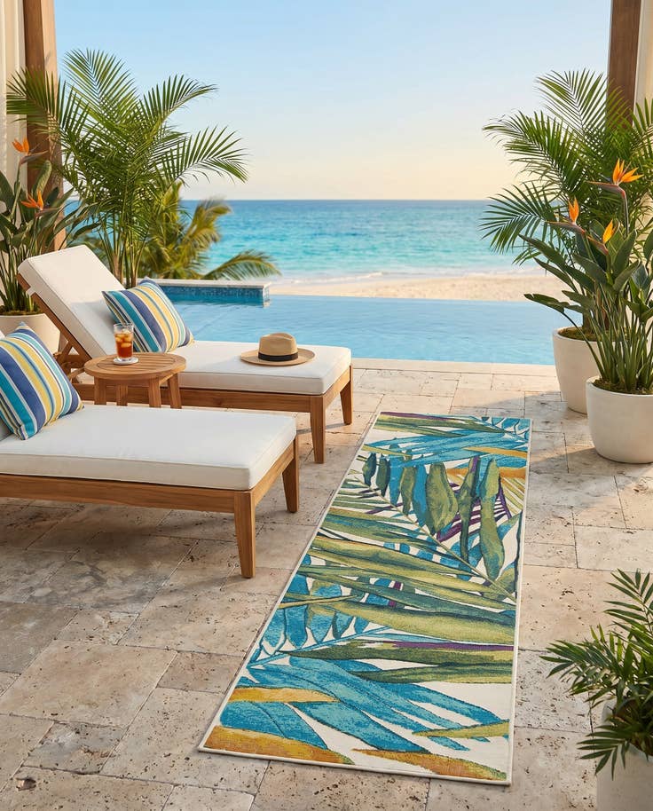 Detail image of 2' x 8' Easy-Clean Botanical Indoor / Outdoor Runner Rug