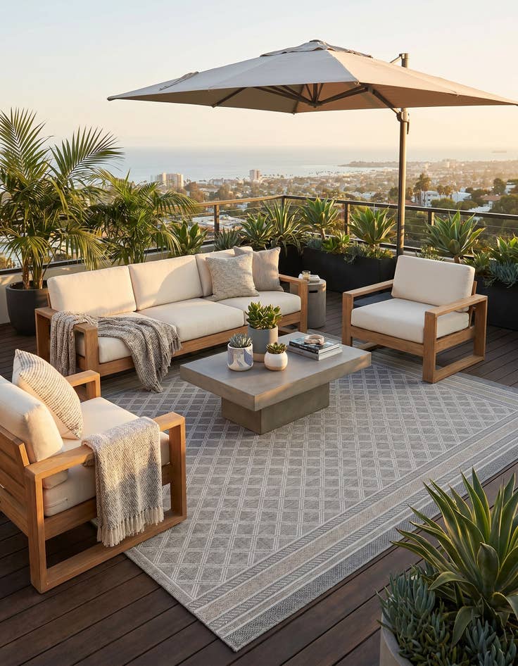 Detail image of 9' x 12' Easy-Clean Trellis Indoor / Outdoor Rug