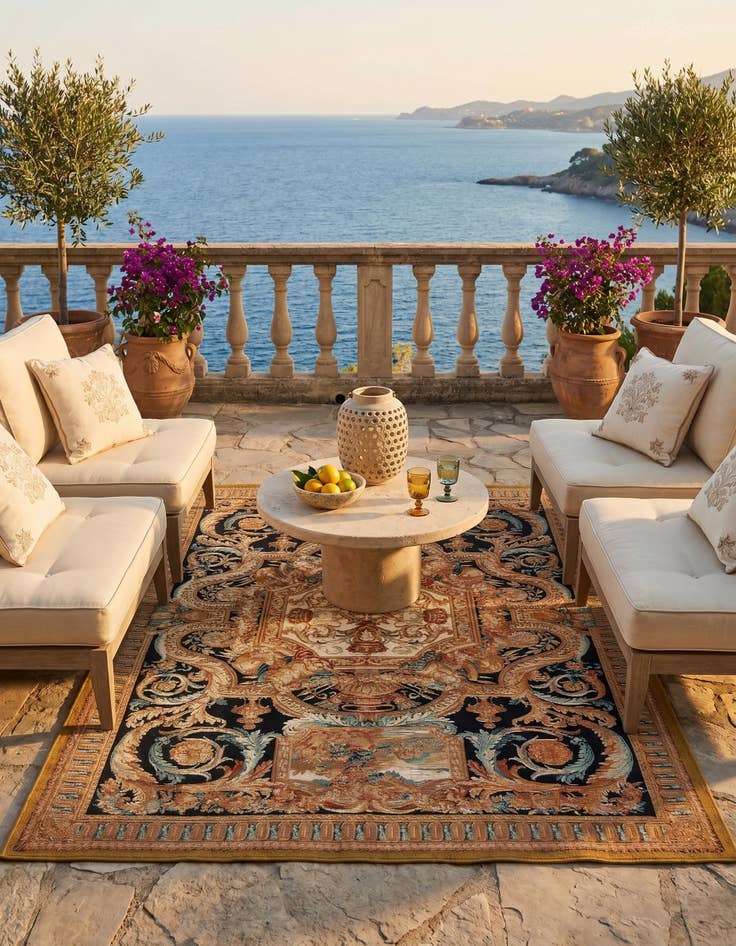 Detail image of 5' 3 x 7' Easy-Clean Traditional Indoor / Outdoor Rug