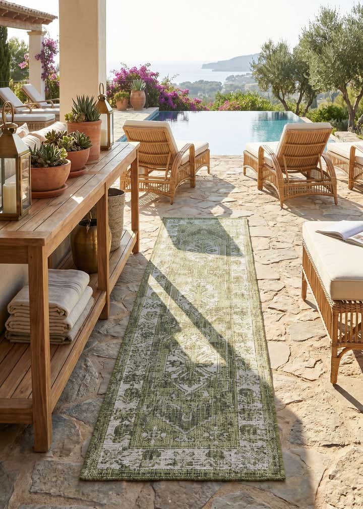 2' x 8' Easy-Clean Traditional Indoor / Outdoor Runner Rug