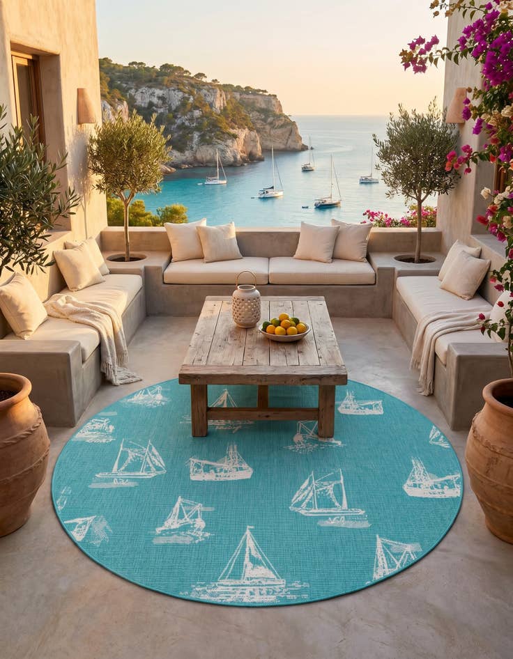 Detail image of 7' x 7' Easy-Clean Coastal Indoor / Outdoor Round Rug