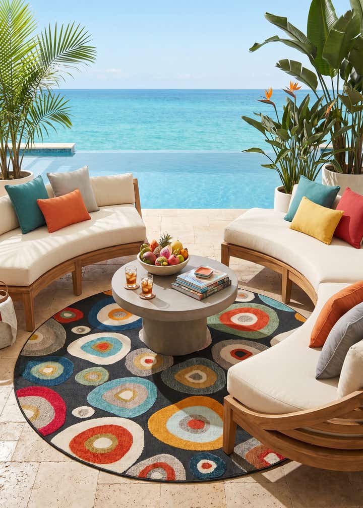 7' 10 x 7' 10 Easy-Clean Casablanca Indoor / Outdoor Round Rug